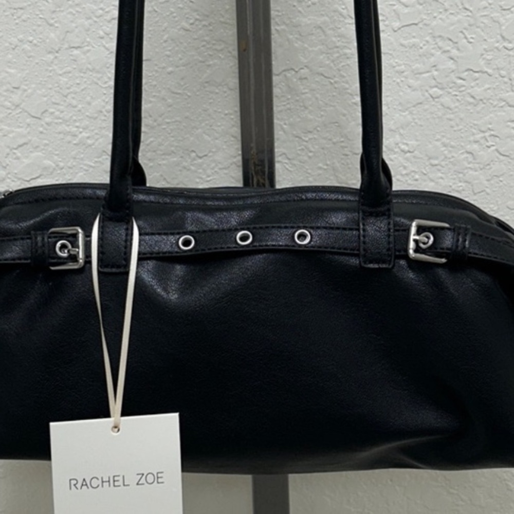 Rachel Zoe Black Leather Shoulder Satchel with Silver Hardware - Picture 3 of 5